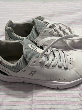 On Cloud White and Green Lace-Up Sneakers